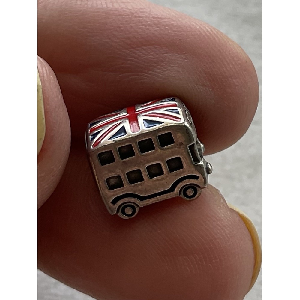 retired sterling silver Pandora Union Jack London Bus Charm ALE 925